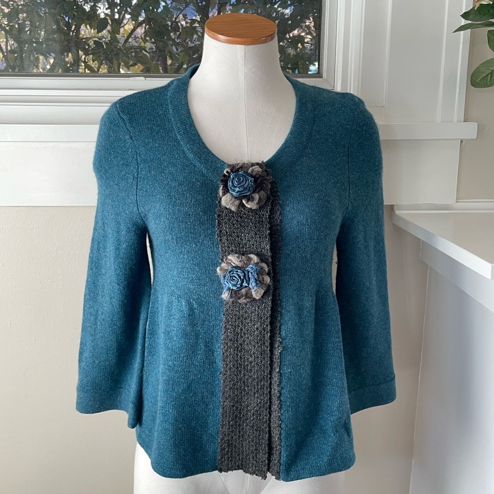 Teal Women's Floral Accent Knit Cardigan